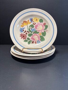 Royal China Salad Plates Aliber Blue Floral Pattern Vintage 1940s Set Of 4